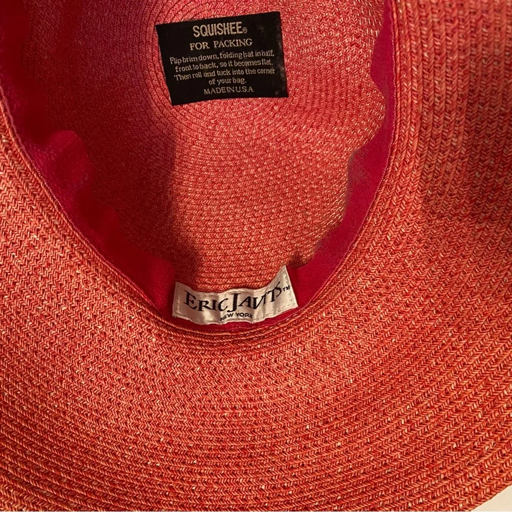 ERIC JAVITS HAT PINK WIDE BRIM STRAW SUN PACKABLE SQUISHEE USA - Picture 10 of 10